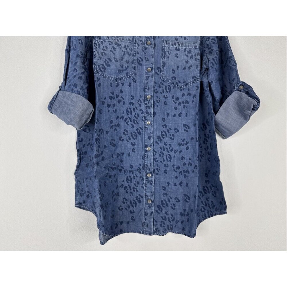 Side Stitch Button Front Tunic Roll Tab Sleeve Si… - image 4